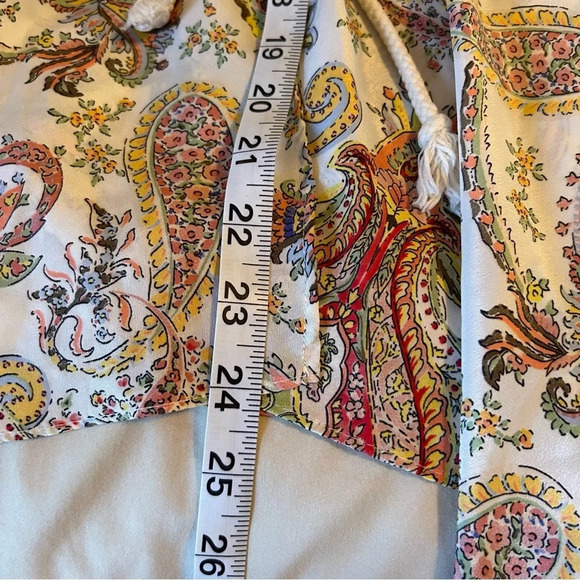 Zara Women Sm Paisley V-Neck Flutter Hem Bell Sleeve Drawstring Waist Boho Top - Picture 10 of 11